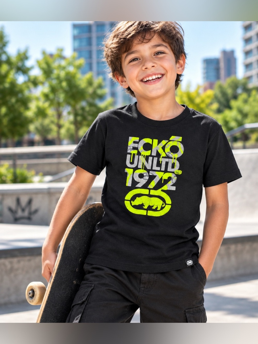 Ecko Unltd Boys Black Graphic Logo Rhino Tee Cotton Blend Crew Neck L (7)